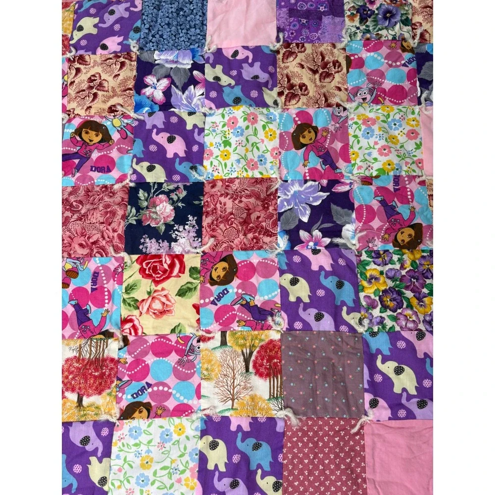 Y2K Handmade Dora the‎ Explorer Patchwork Pink Baby Quilt Kidcore Nickelodeon